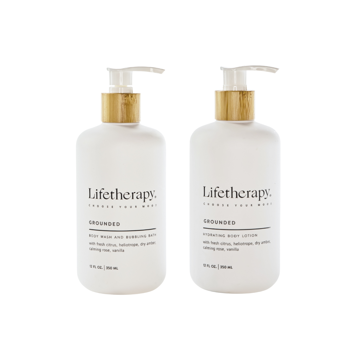 Grounded Body Lotion and Wash Duo with amber, rosa, vanilla fragrance