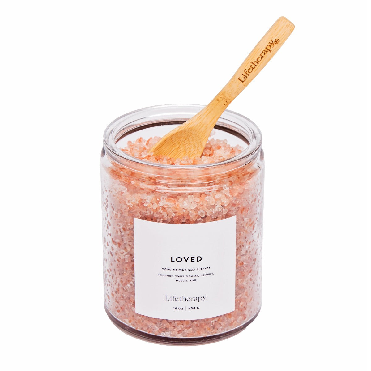 Dead sea salt soak with bamboo spoon