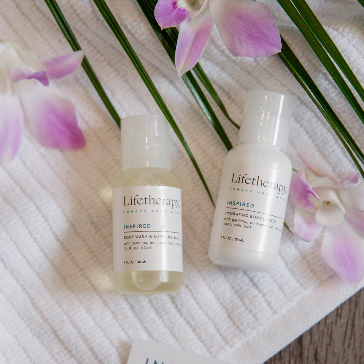 Travel amenities. TSA approved body lotion, wash and bubble bath