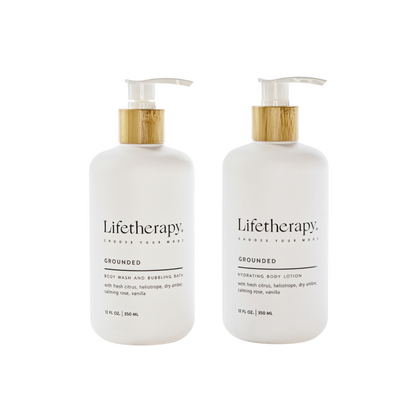 Grounded Body Lotion and Wash Duo with amber, rosa, vanilla fragrance