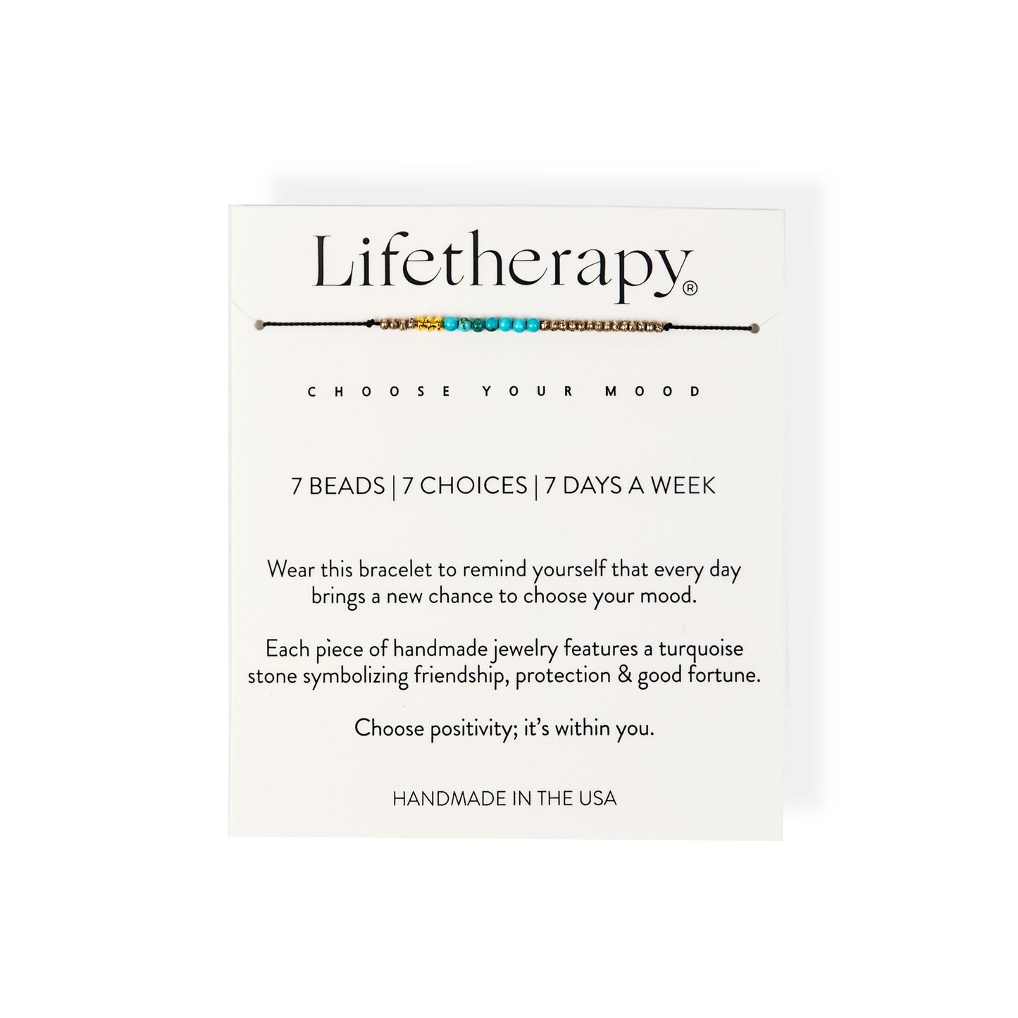 Black motivational genuine turquoise beaded 7 bracelet | Handmade in the USA