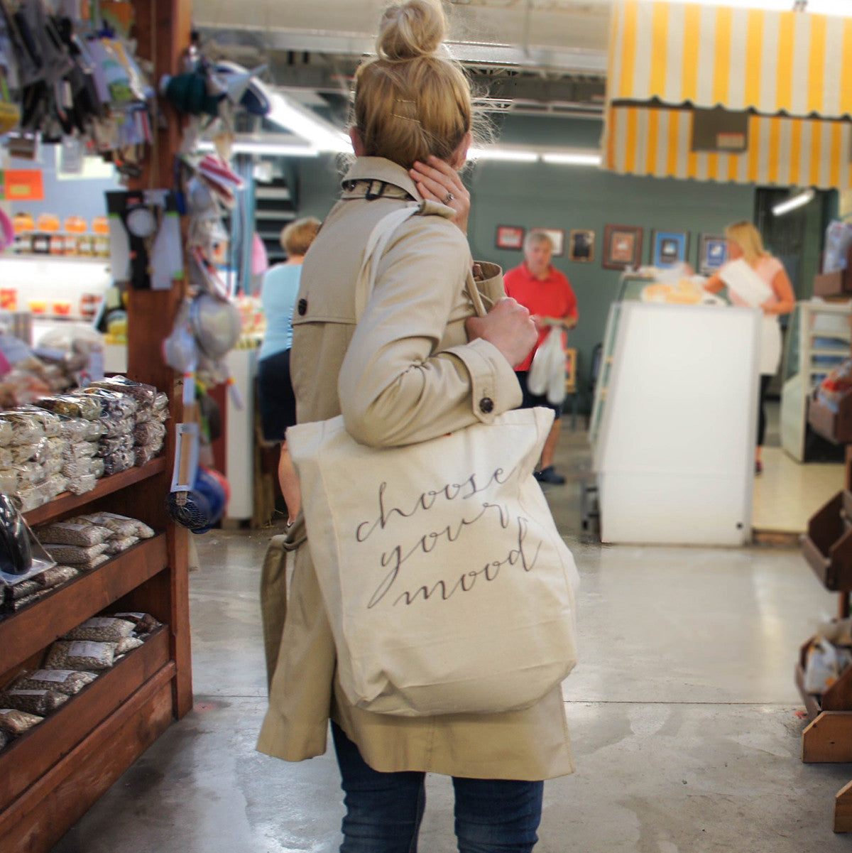 Choose Your Mood Motivational Canvas Tote Bag - Grey