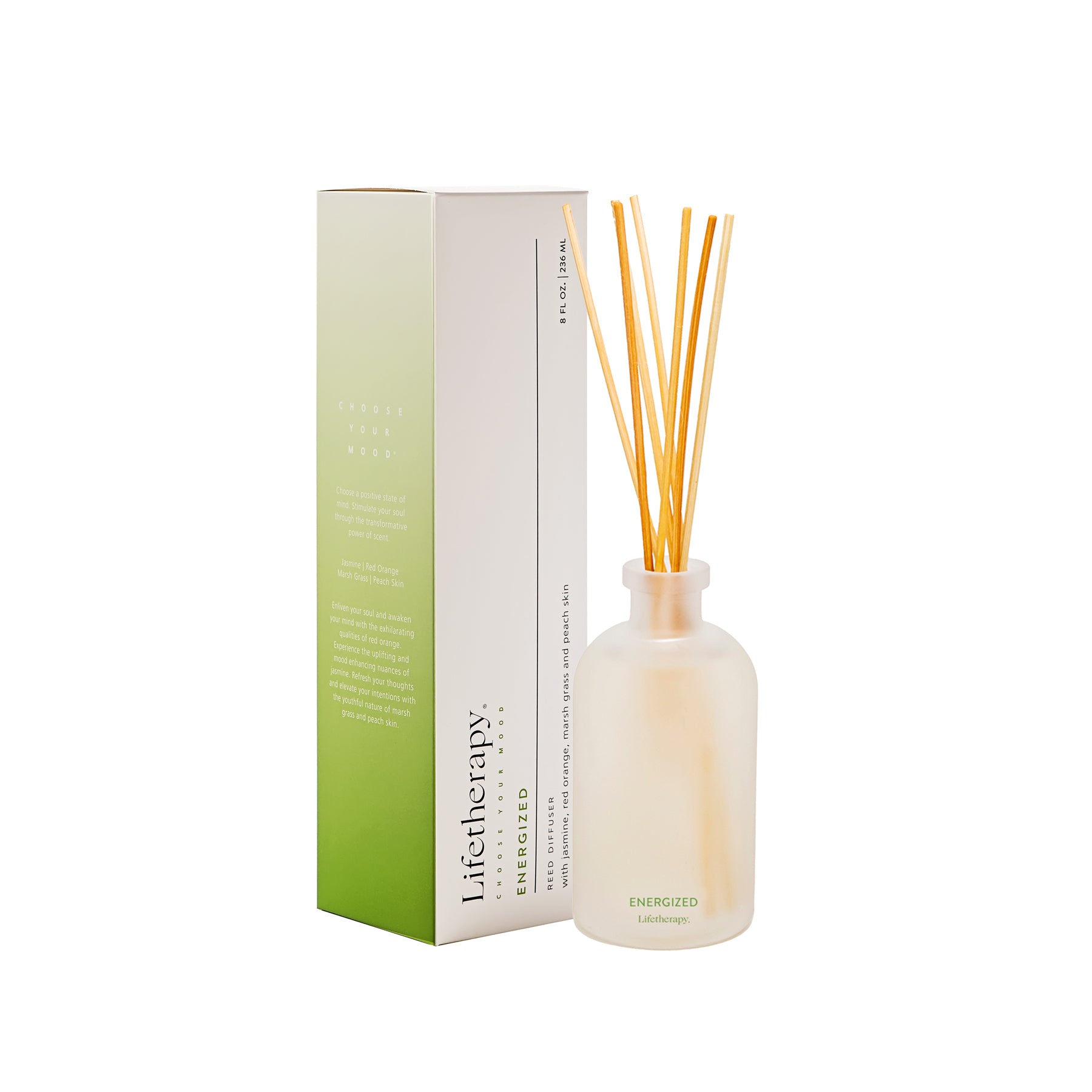 Notes of Jasmine, Red Orange, Marsh Grass and Peach Skin.