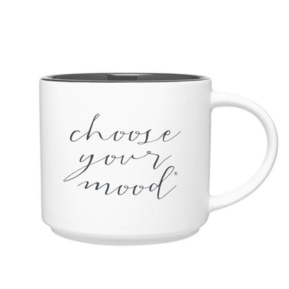 Choose Your Mood every morning with our new matte white stoneware mug with grey gloss interior.
